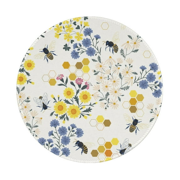 Disketp Wildflower Honeybee Small Mouse Pad 7.9x7.9 Inches,Washable Round Mousepad For Office Laptop Computer,Non-Slip Rubber Base Mouse Pads For Wireless Mouse