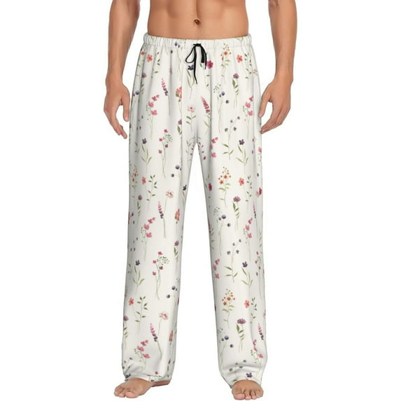 Disketp Wildflower Watercolor Men's Pajama Pants - Ultra Soft Fleece Sleep and Lounge Pants (Size: S-XXL)-Small