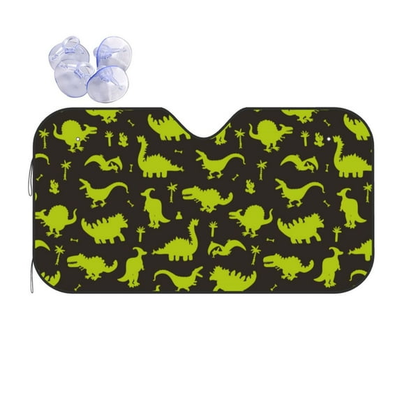 Disketp Windshield Sun Shade, Car Sun Shade For Front Window Cute Cartoon Dinosaurs Green Silhouette Pattern Sunshades Sun Visor Protector Blocks Uv Rays Foldable
