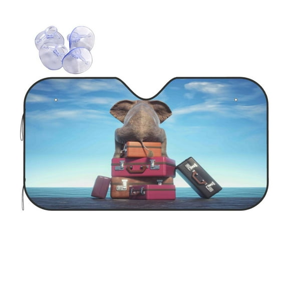 Disketp Windshield Sun Shade, Car Sun Shade For Front Window Elephant Sits On A Stack Of Luggages Ocean Sunshades Sun Visor Protector Blocks Uv Rays Foldable