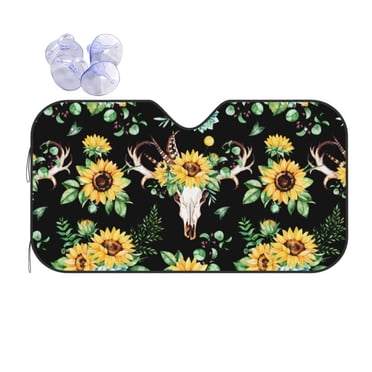 Car Windshield Sunshade With Pirate Skull Design - Foldable, UV Protection, With Suction Cups (Size L)