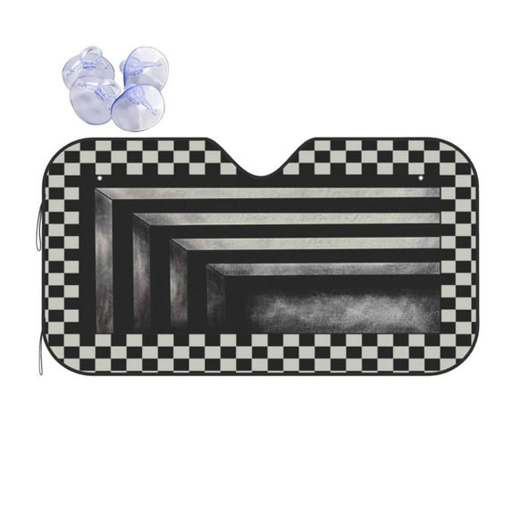 Disketp Windshield Sun Shade, Car Sun Shade For Front Window Black And White Checkerboard Trap Sunshades Sun Visor Protector Blocks Uv Rays Foldable