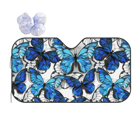 Disketp Windshield Sun Shade, Car Sun Shade For Front Window Blue And White Butterflies Sunshades Sun Visor Protector Blocks Uv Rays Foldable