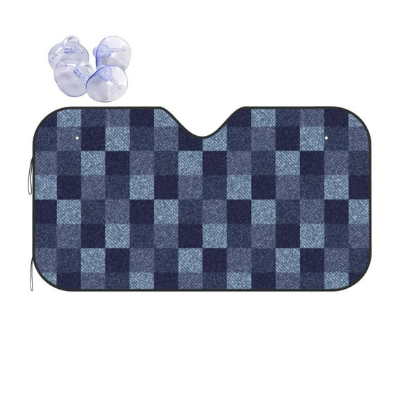 Disketp Windshield Sun Shade, Car Sun Shade For Front Window Blue Gingham Buffalo Check Sunshades Sun Visor Protector Blocks Uv Rays Foldable