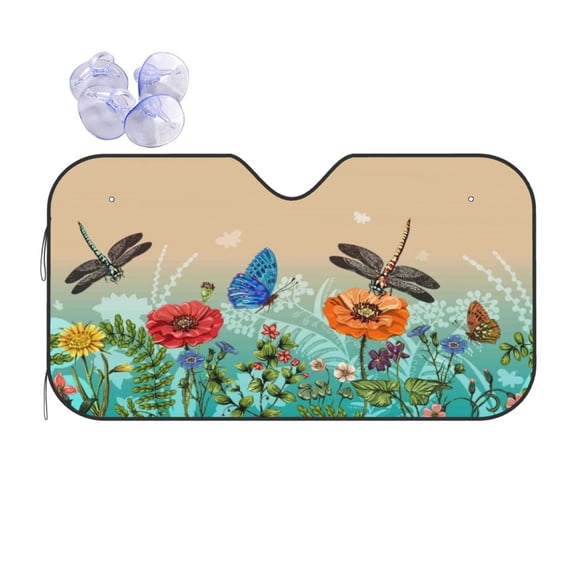 Disketp Windshield Sun Shade, Car Sun Shade For Front Window Colorful Plants And Insects Sunshades Sun Visor Protector Blocks Uv Rays Foldable