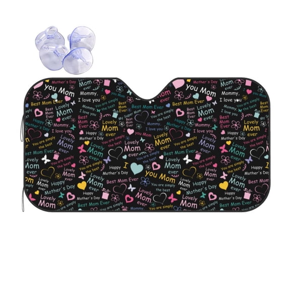 Disketp Windshield Sun Shade, Car Sun Shade For Front Window I Love You Mom Sunshades Sun Visor Protector Blocks Uv Rays Foldable