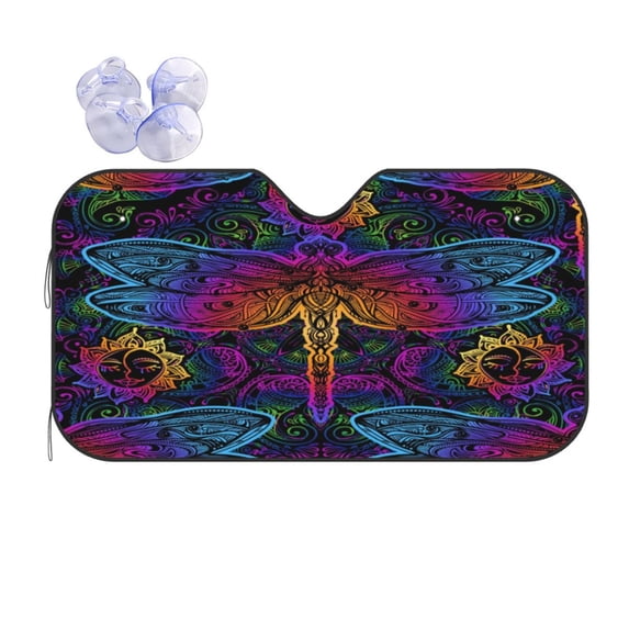 Disketp Windshield Sun Shade, Car Sun Shade For Front Window Indian Mandalas Dragonfly Sunshades Sun Visor Protector Blocks Uv Rays Foldable