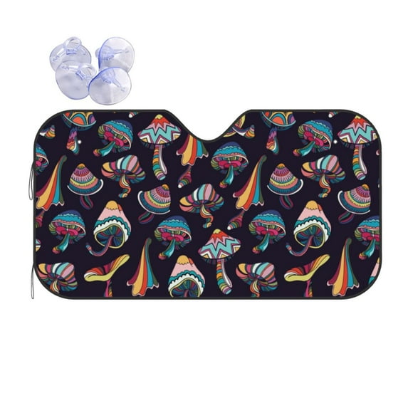 Disketp Windshield Sun Shade, Car Sun Shade For Front Window Mushroom Doodle Sunshades Sun Visor Protector Blocks Uv Rays Foldable
