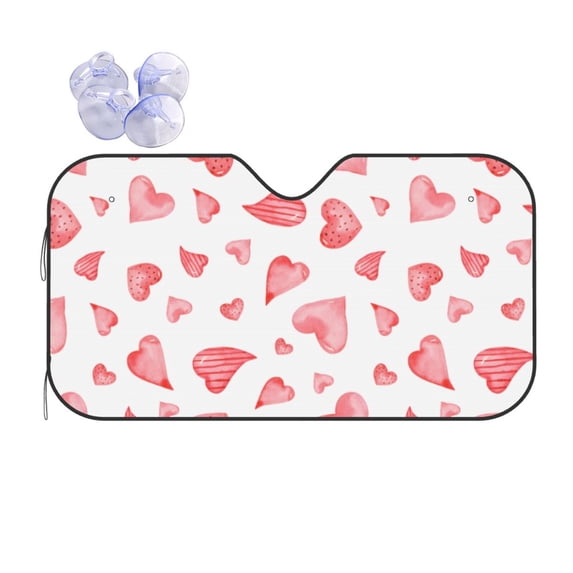 Disketp Windshield Sun Shade, Car Sun Shade For Front Window Pink Hearts Sunshades Sun Visor Protector Blocks Uv Rays Foldable