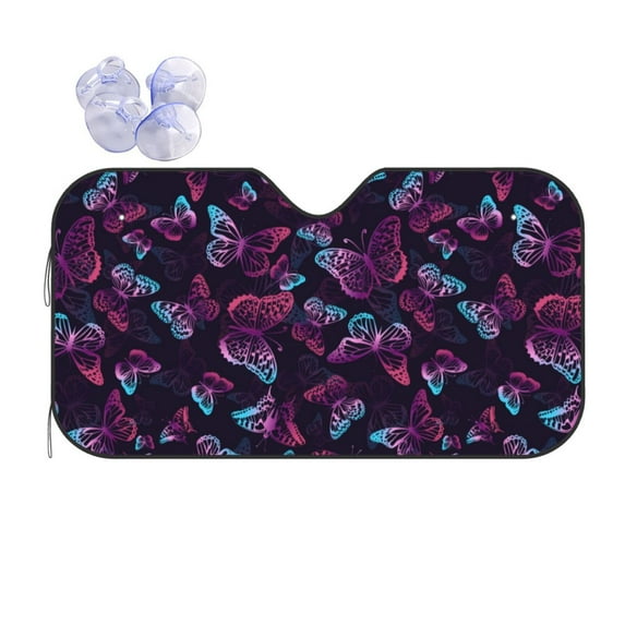 Disketp Windshield Sun Shade, Car Sun Shade For Front Window Purple Butterfly Sunshades Sun Visor Protector Blocks Uv Rays Foldable