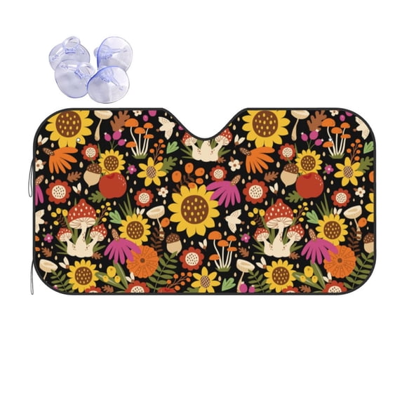 Disketp Windshield Sun Shade, Car Sun Shade For Front Window Sunflowers Mushrooms Sunshades Sun Visor Protector Blocks Uv Rays Foldable
