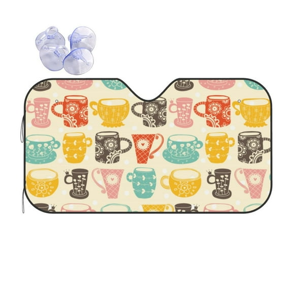 Disketp Windshield Sun Shade, Car Sun Shade For Front Window Vintage Cup Sunshades Sun Visor Protector Blocks Uv Rays Foldable