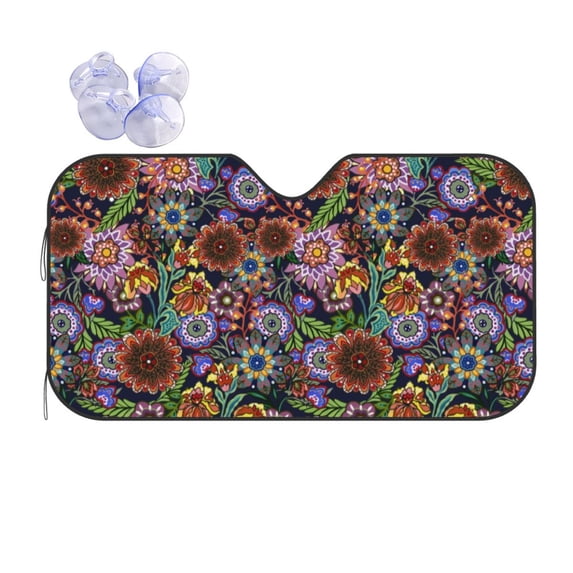 Disketp Windshield Sun Shade, Car Sun Shade For Front Window Vintage Floral Sunshades Sun Visor Protector Blocks Uv Rays Foldable