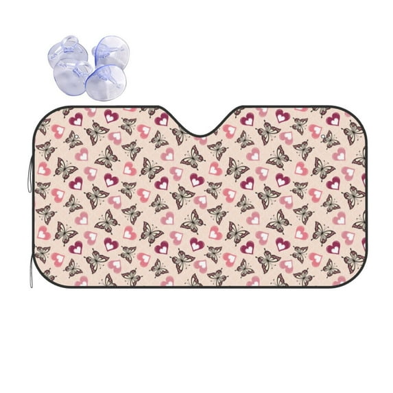 Disketp Windshield Sun Shade, Car Sun Shade for Front Window Beautiful Butterflies and Hearts Sunshades Sun Visor Protector Blocks UV Rays Foldable