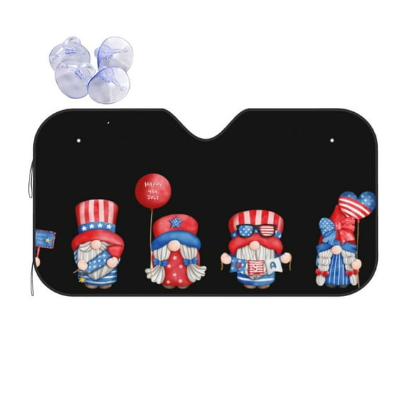 Disketp Windshield Sun Shade, Car Sun Shade for Front Window Happy Independence Day Gnome Sunshades Sun Visor Protector Blocks UV Rays Foldable