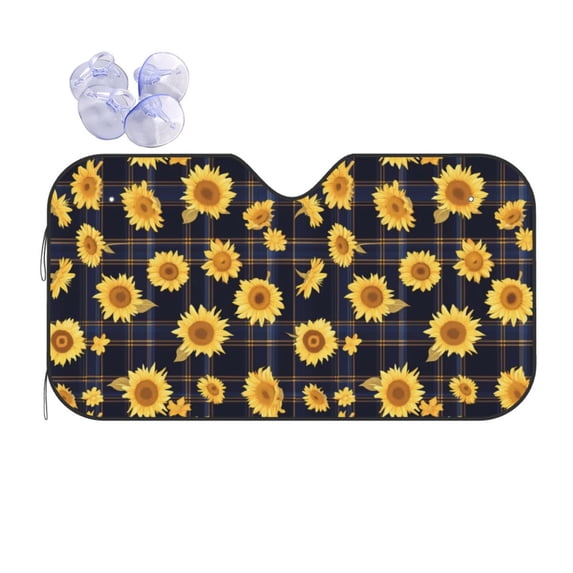 Disketp Windshield Sun Shade, Car Sun Shade for Front Window Royal Blue Plaid Sunflower Sunshades Sun Visor Protector Blocks UV Rays Foldable