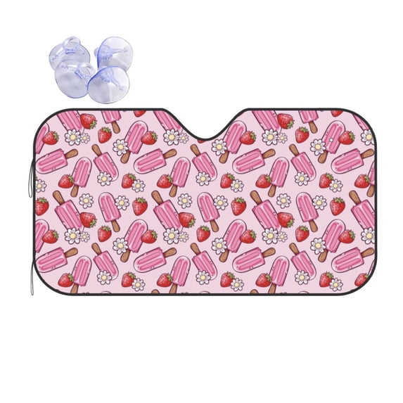 Disketp Windshield Sun Shade, Car Sun Shade for Front Window Strawberry Popsicle Sunshades Sun Visor Protector Blocks UV Rays Foldable