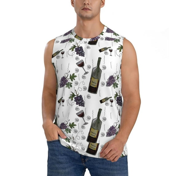Disketp Wine Bottles And Grapes Sleeveless Tshirts For Men, Muscle Shirts For Men Dry Fit Tank Top-Small