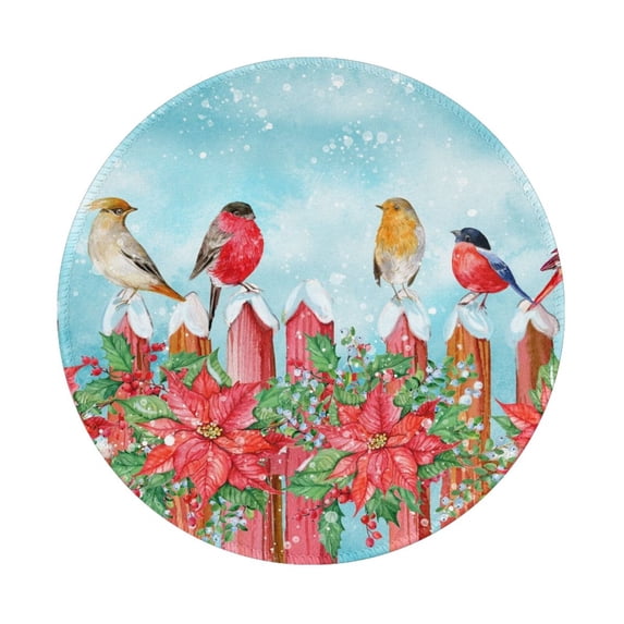 Disketp Winter Birds On The Fence Small Mouse Pad 7.9x7.9 Inches,Washable Round Mousepad For Office Laptop Computer,Non-Slip Rubber Base Mouse Pads For Wireless Mouse