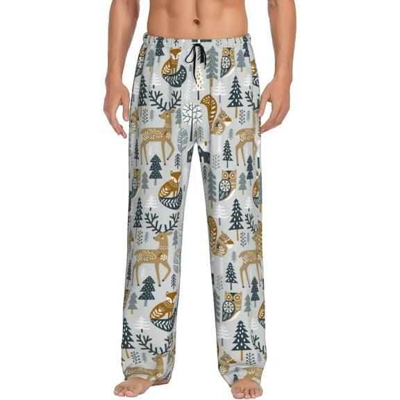Disketp Winter Forest Animals Men's Pajama Pants - Ultra Soft Fleece Sleep and Lounge Pants (Size: S-XXL)-