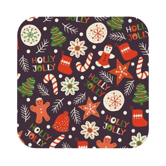 Disketp Winter Holiday Christmas Funny Coasters,6 Pcs Leather Coasters With Holder, Perfect Housewarming Hostess Gifts,Protect Furniture From Water Marks Scratch And Damage