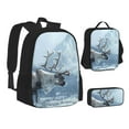thumbnail image 1 of Disketp Winter Reindeer In Snowy Mountains Large Capacity Backpack Lunch Bag Pencil Case Combination 3 Piece Set for Student, 1 of 7