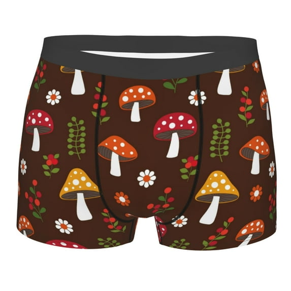 Disketp Woodland Mushroom With Flowers And Berries Men'S Boxer Briefs,Soft And Breathable Cotton Underwear With Comfortflex Waistband
