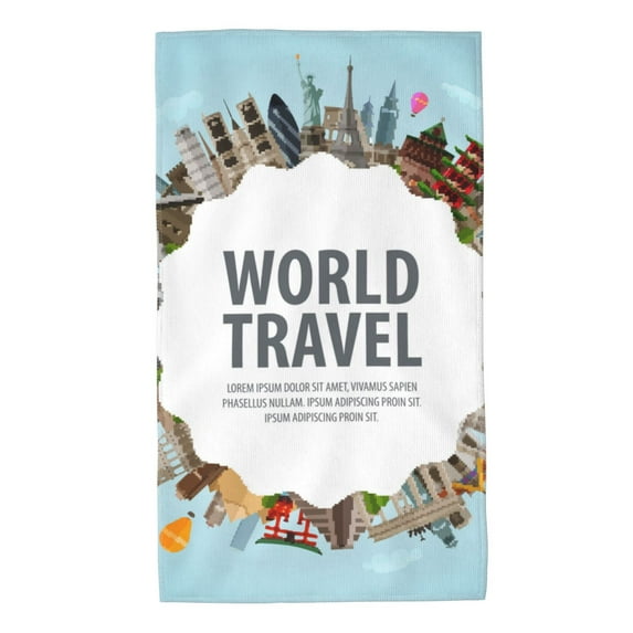 Disketp World Travel Print Bathroom Towels,Cotton Towel,Soft Towels For Kitchen And Bath