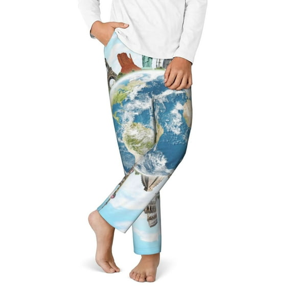 Disketp World Travel for Teenagers' Pajama Pants ,Lounge Pants Teen joggers Ideal for Home, School, or Sports-Medium