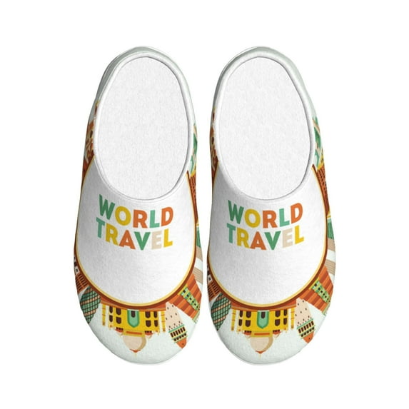 Disketp World Travel3 Women's Men's Slippers Plush Slip-On House Slipper for Winter Indoor Soft Cushion Non-slip Fluffy Slides Slippers-35/36