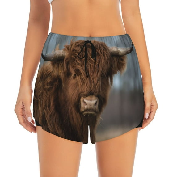 Disketp Yak Print Women's Shorts Workout Shorts for Athletic Gym Running Shorts with Phone Pockets Small