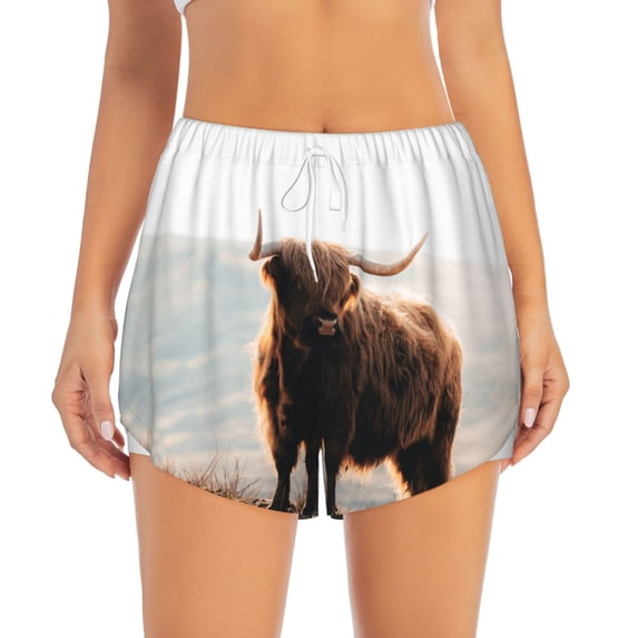 Disketp Yak Print Women's Shorts Workout Shorts for Athletic Gym Running Shorts with Phone Pockets X-Large