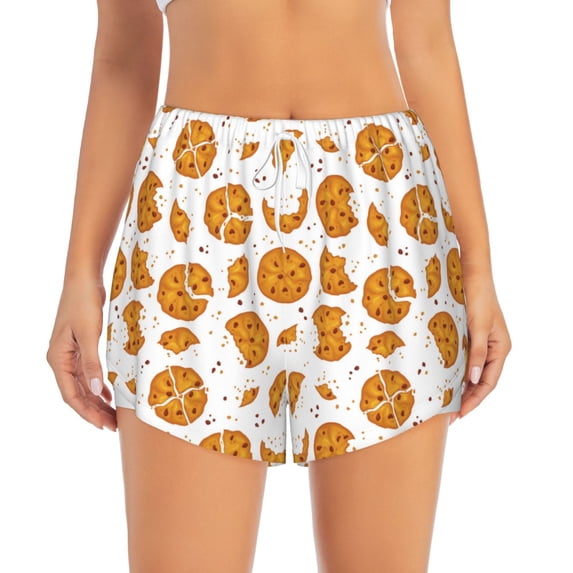 Disketp Yellow Biscuit Print Women's Shorts Workout Shorts for Athletic Gym Running Shorts with Phone Pockets Medium