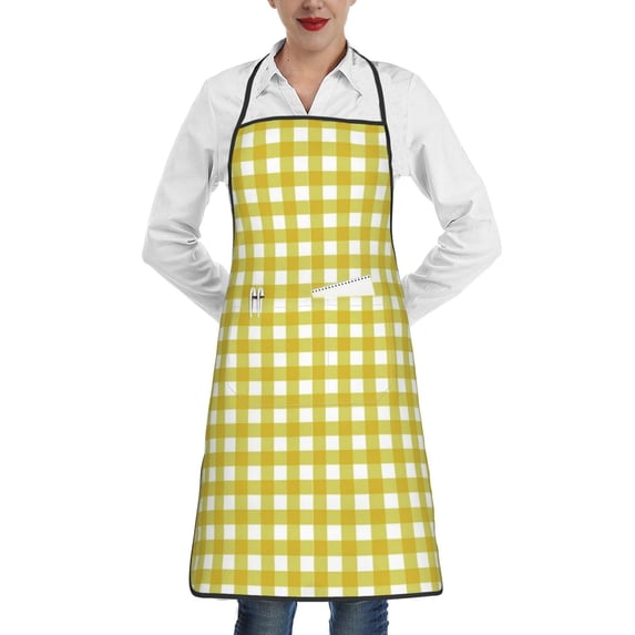 Disketp Yellow Checkboard Kitchen Apron with adjustable Aprons for Women with Pockets Cooking Powder Pink Apron