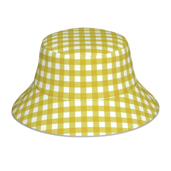 Disketp Yellow Checkboard Print Reflective Bucket Hat Beach Hat Summer Travel Sun Hats Fisherman Cap