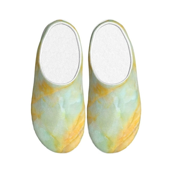 Disketp Yellow With Teal Marble Women's Men's Slippers Plush Slip-On House Slipper for Winter Indoor Soft Cushion Non-slip Fluffy Slides Slippers-11