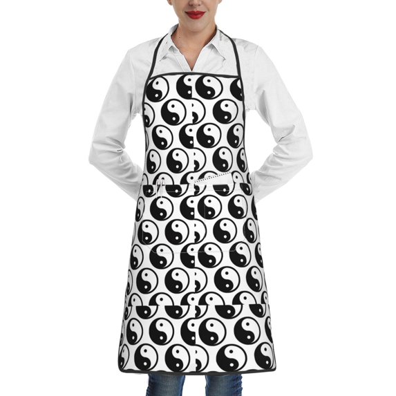 Disketp Yin Yang Kitchen Apron with adjustable Aprons for Women with Pockets Cooking Powder Pink Apron