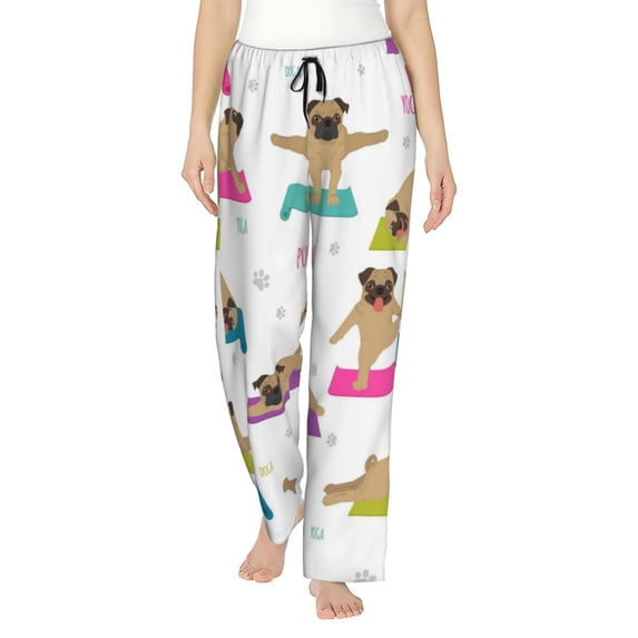 Disketp Yoga Dogs Poses Print Women'S Comfy Pajama Pants Casual Drawstring Palazzo Lounge Wide Leg Pants