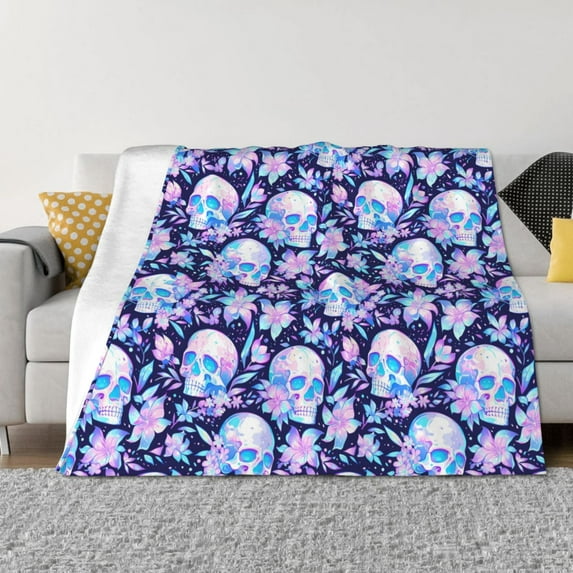 Disketp crystal Skull flower leaf Flannel Blankets - Thick and Warm Blanket for Winter, Soft Fuzzy Plush King Blanket for All Seasons40"x30"