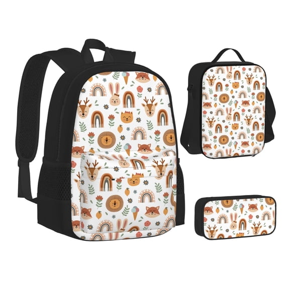 Disketp cute Rainbow Animal Large Capacity Backpack Lunch Bag Pencil Case Combination 3 Piece Set for Student