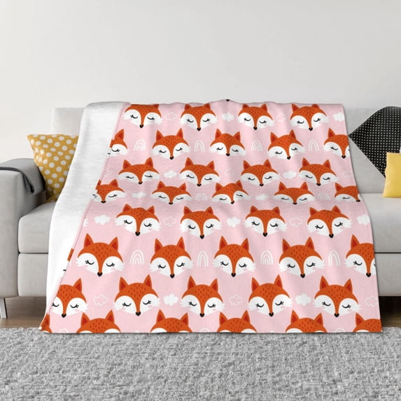 Disketp cute fox pink Flannel Blankets - Thick and Warm Blanket for Winter, Soft Fuzzy Plush King Blanket for All Seasons-40"x30"