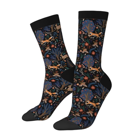 Disketp fall fox deer bird Unisex Crew Socks Lightweight Breathable Ventilation Ankle Socks, Mid-calf socks for Daily
