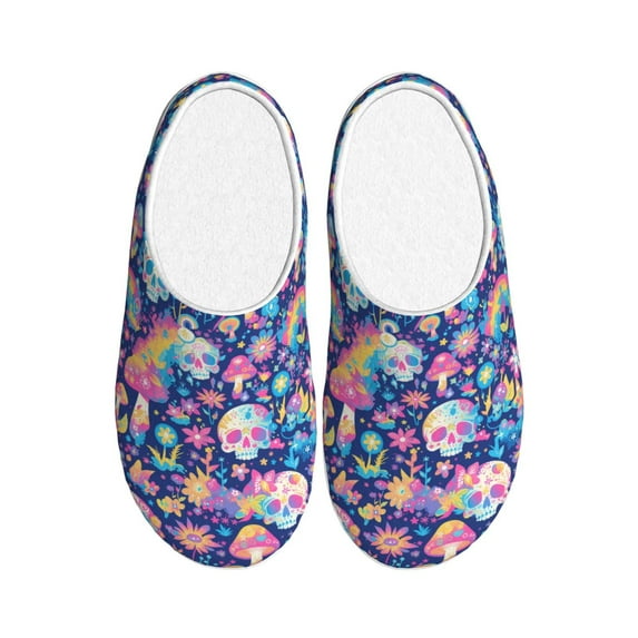 Disketp mushroom Skull rainbow color Women's Men's Slippers Plush Slip-On House Slipper for Winter Indoor Soft Cushion Non-slip Fluffy Slides Slippers-13