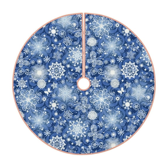 Disketp whiet Snowflake blue background Christmas Tree Skirt, Christmas Tree Decorations, Christmas Decor, Tree Mat Decoration(30-48IN)-30"