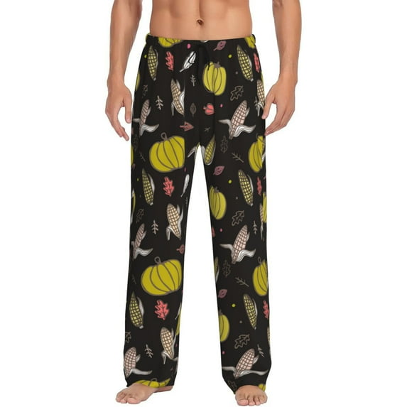 Disketp yellow Pumpkin Corn Men's Pajama Pants - Ultra Soft Fleece Sleep and Lounge Pants (Size: S-XXL)-Large