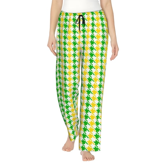 Disketp yellow and green houndstooth Pajamas Pants for Women, Lounge for Women,Women’s Pajama Lounge Pants-Large