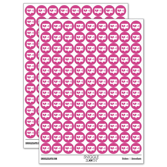 Dislike Broken Heart Minus One Bubble 200+ Round Stickers - Hot Pink - Matte Finish - 0.50" Size