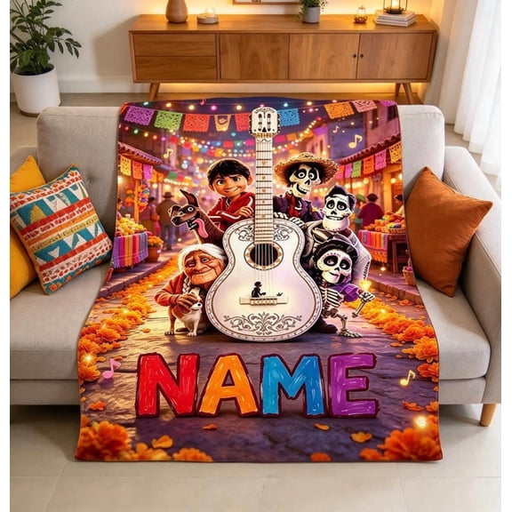 Disn.ey Coco Personalized Flannel Blanket, Custom Name Kids Movie Throw