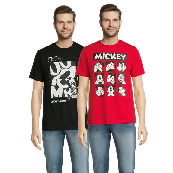 Disney 100 100th Anniversary Men's & Big Men's Mickey Mouse Faces and Time Flies Graphic Tee Shirts 2-Pack, Sizes S-3XL