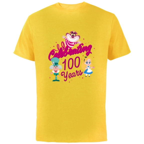 Disney 100 Alice in Wonderland Celebrating 100 Years D100 - Short Sleeve Cotton T-Shirt for Adults - Customized-Yellow